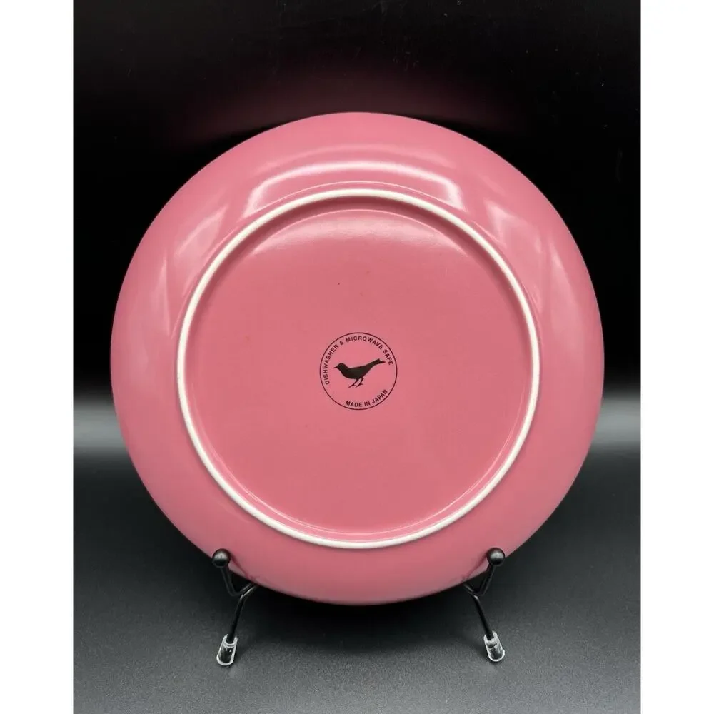 Anthropologie 8” Lunch Salad Plate w Pink Orange & Gray Dots Set of 2 Japan